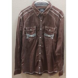 Buckle Black Shirt Men L Athletic Fit Long Sleeve Brown Button Up D3